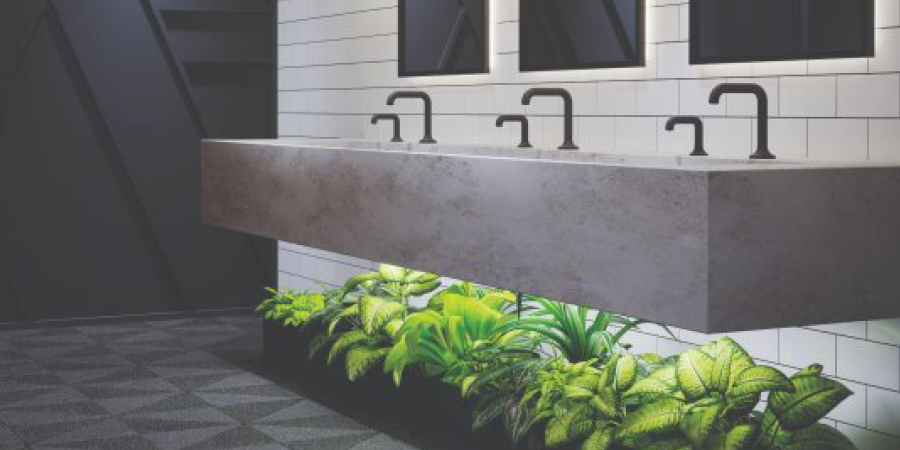 Faucets and soap dispensers from the new Architectural™ Design Series from Delta Commercial
